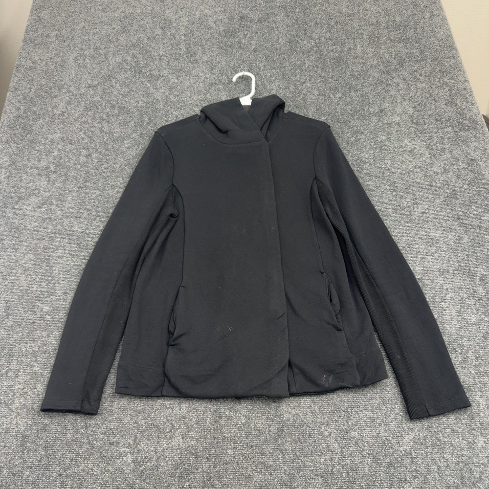 James Perse Jacket Womens 3 Black Cotton Hooded Wrap Cardigan Minimalist Casual